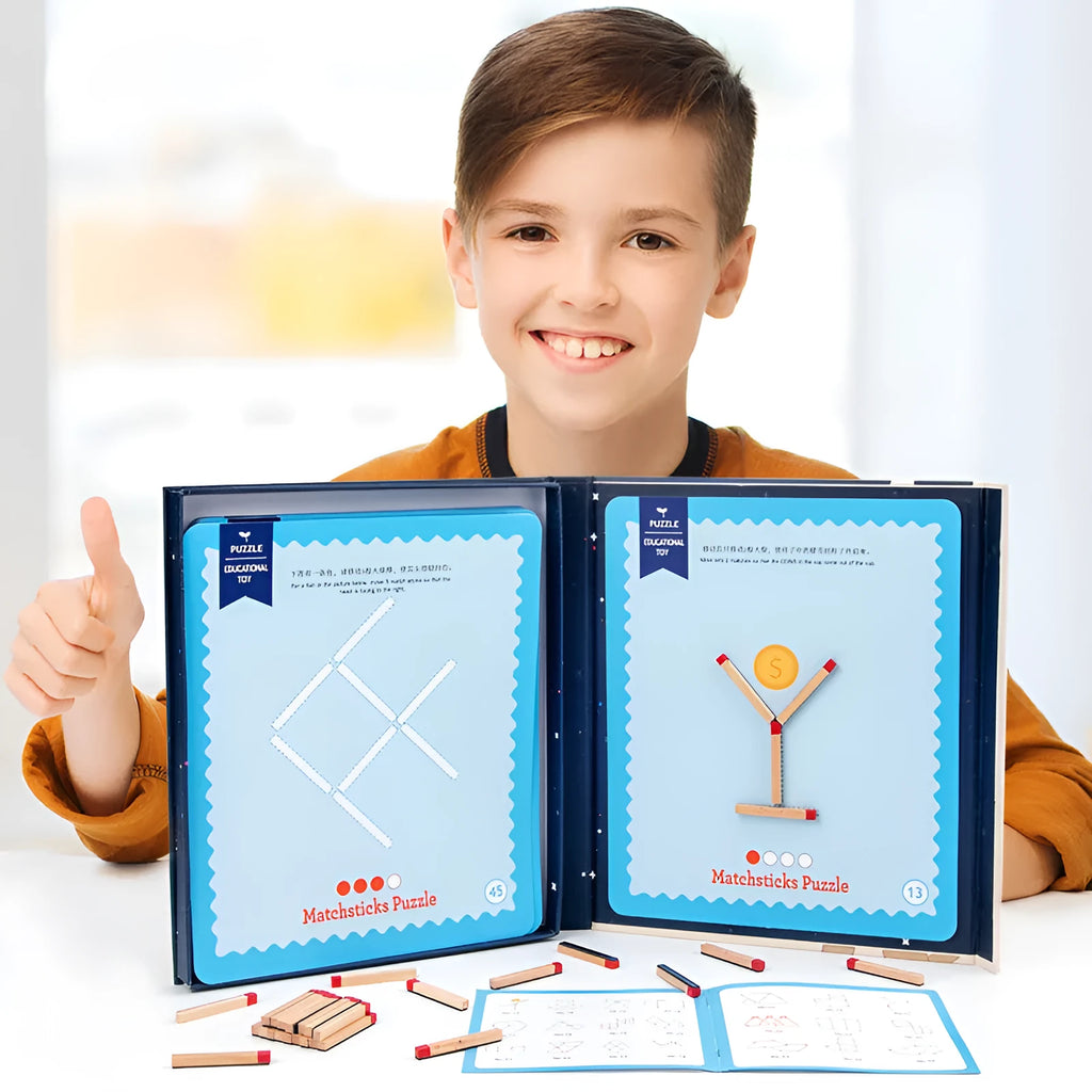 Montessori wooden thinking match educational toy with question cards and matches for children.