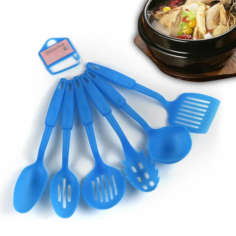 Black rubber kitchen utensil set with shovel spoon for non-stick pans