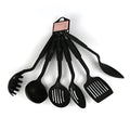 Black rubber kitchen utensil set with shovel spoon for non-stick pans