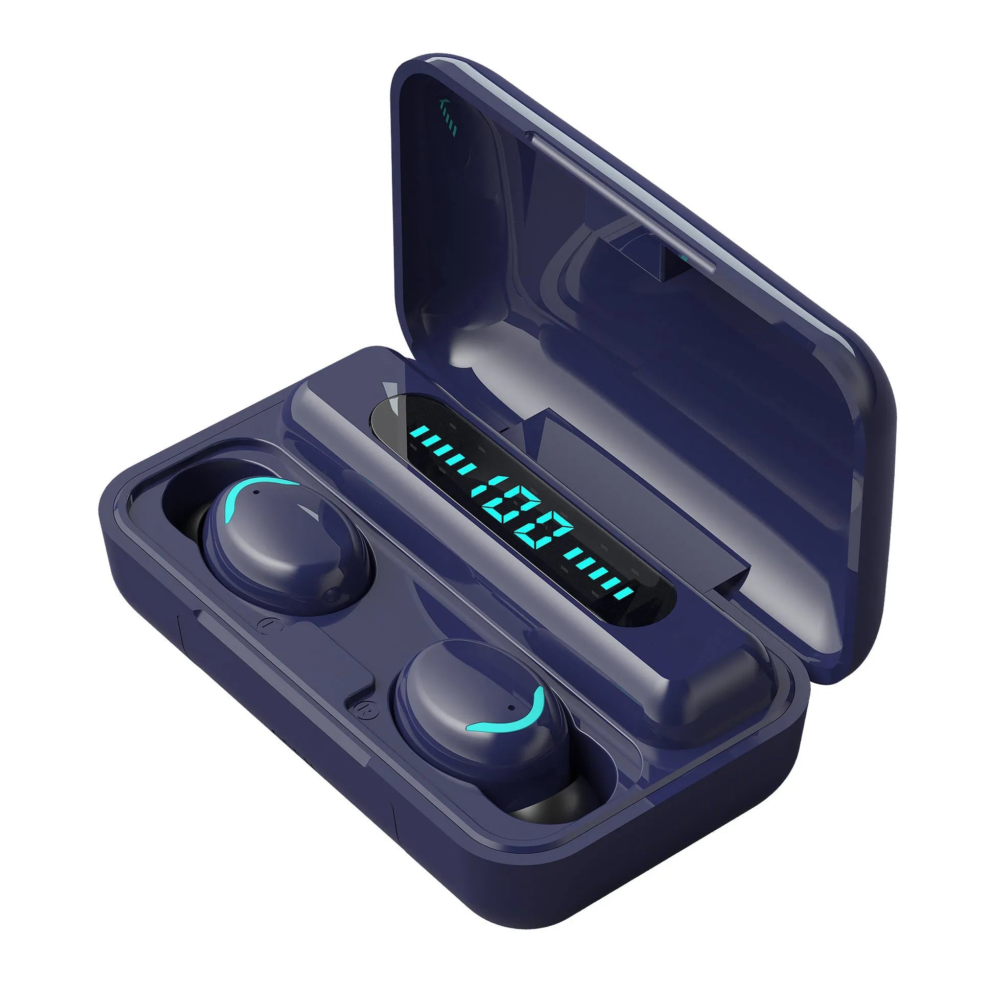Wireless Bluetooth headset earplug type with high battery display and six colour options including black