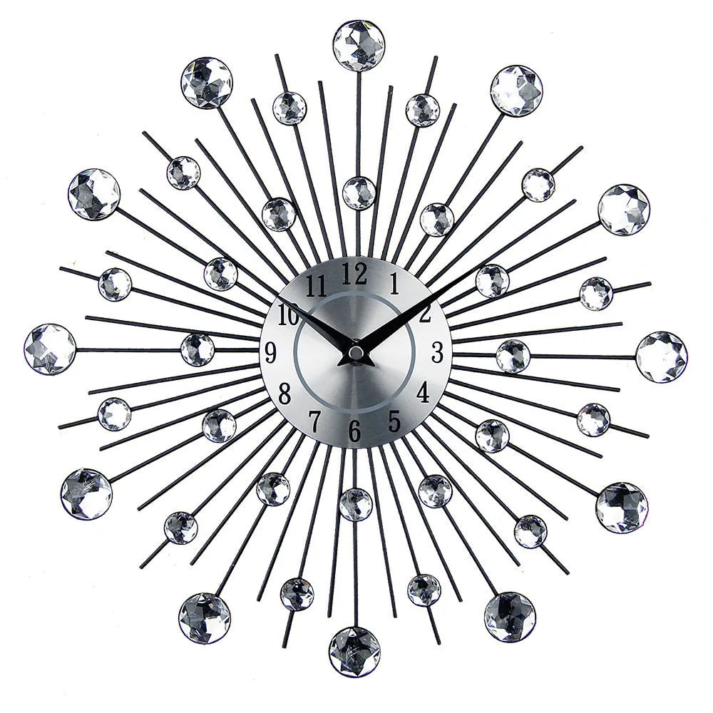 Silver round wall clock with 33cm diameter aluminium dial and numbered markers
