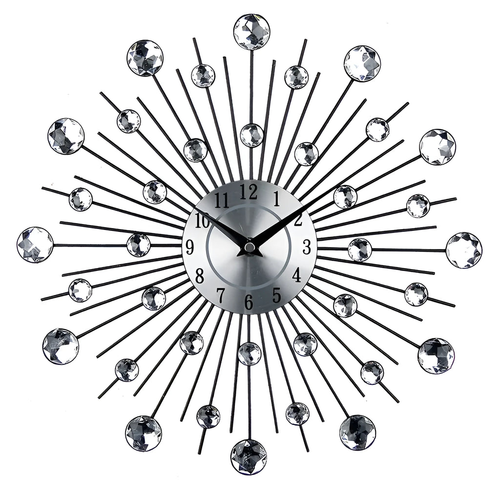 Silver round wall clock with 33cm diameter aluminium dial and numbered markers