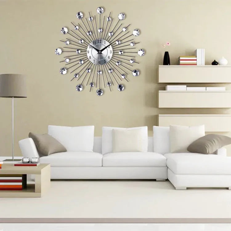 Silver round wall clock with 33cm diameter aluminium dial and numbered markers