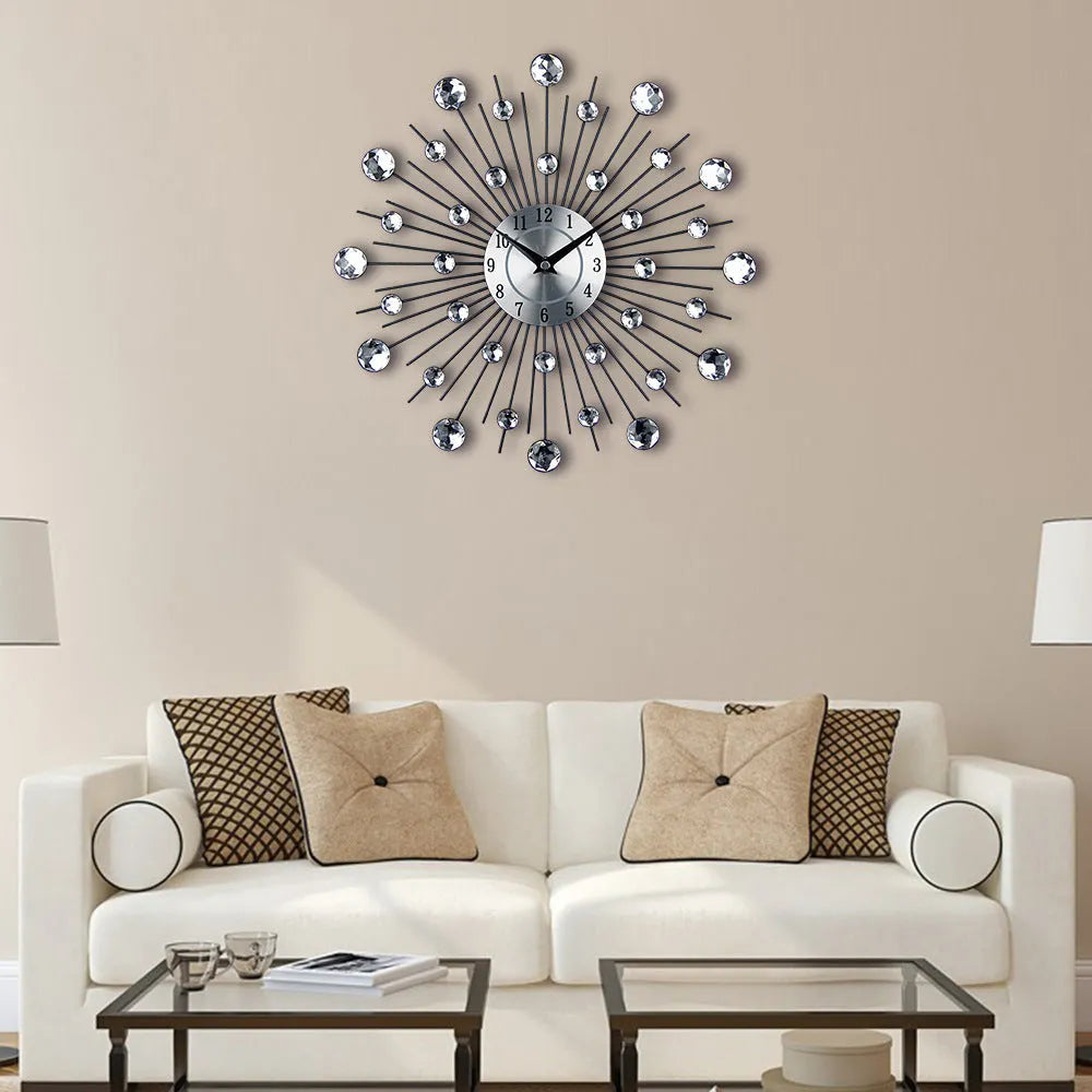 Silver round wall clock with 33cm diameter aluminium dial and numbered markers
