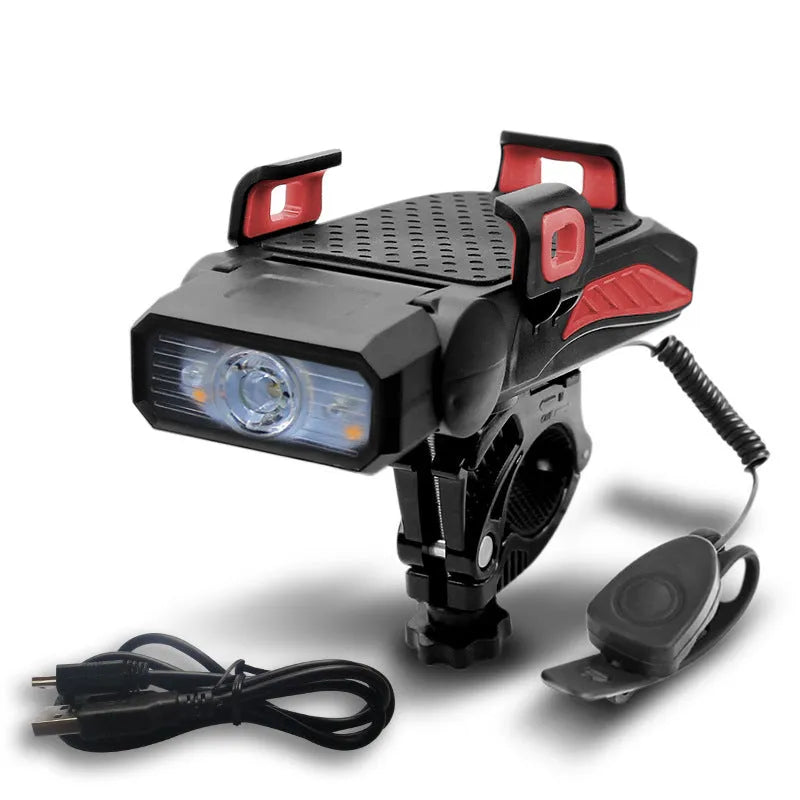 Rechargeable bicycle light mounted on handlebars showing glare reduction feature
