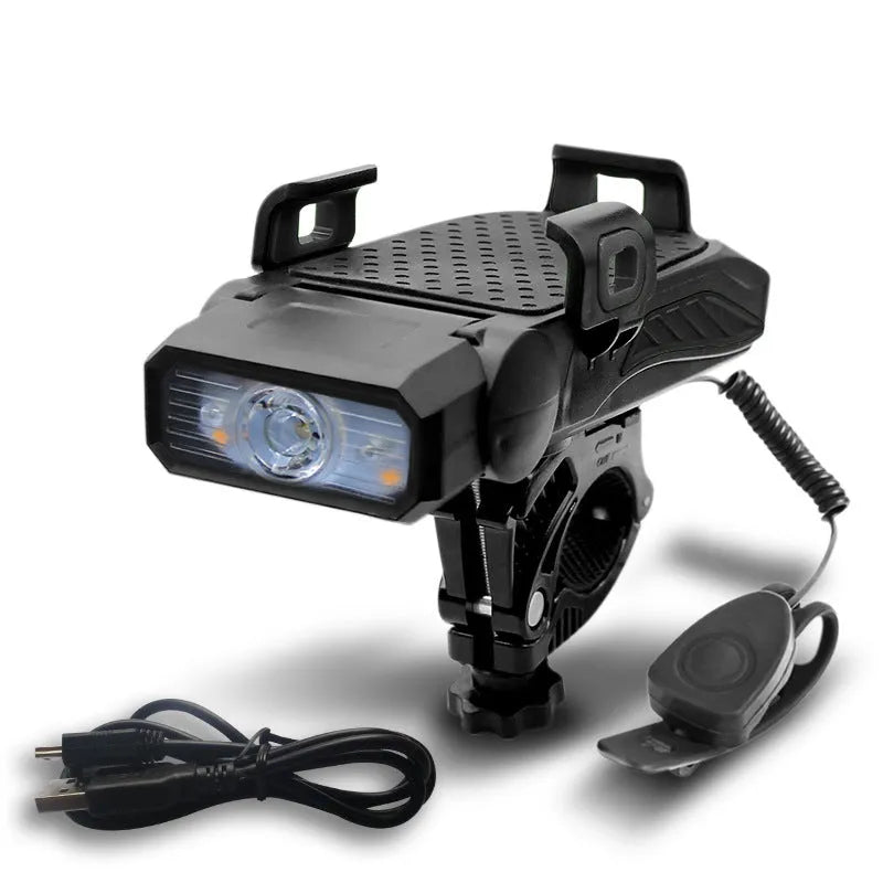 Rechargeable bicycle light mounted on handlebars showing glare reduction feature