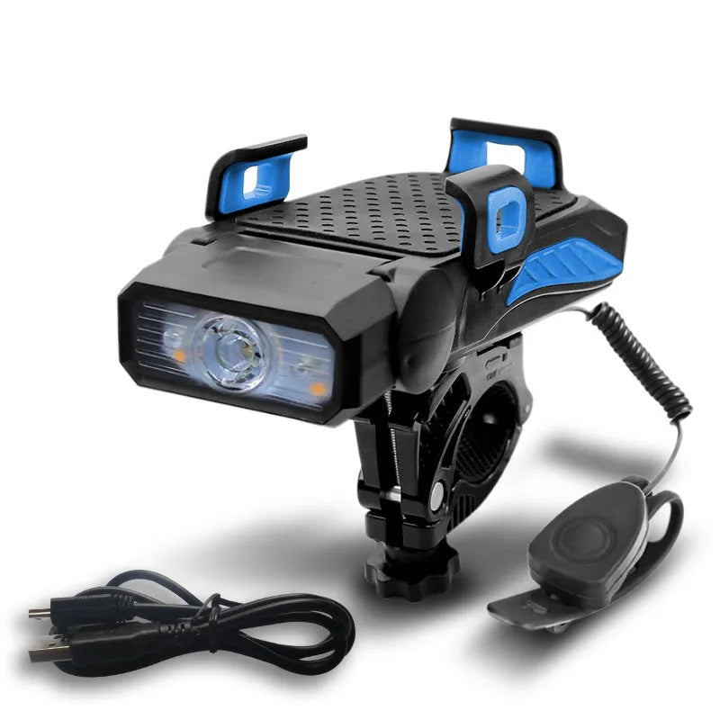 Rechargeable bicycle light mounted on handlebars showing glare reduction feature