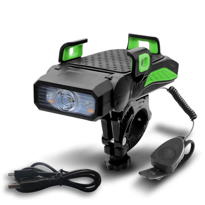 Rechargeable bicycle light mounted on handlebars showing glare reduction feature