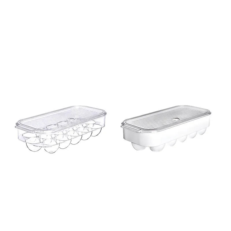 Rectangular PET egg storage box in transparent plastic, 31.4x14.3x7.7cm, for fridge shelf