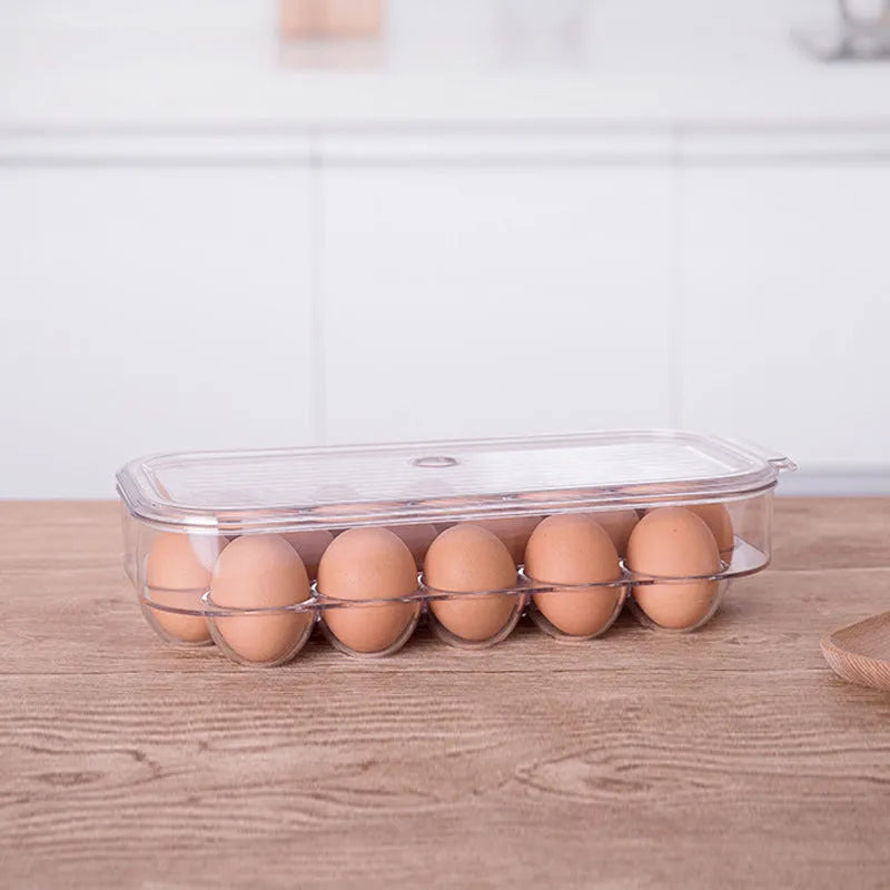 Rectangular PET egg storage box in transparent plastic, 31.4x14.3x7.7cm, for fridge shelf