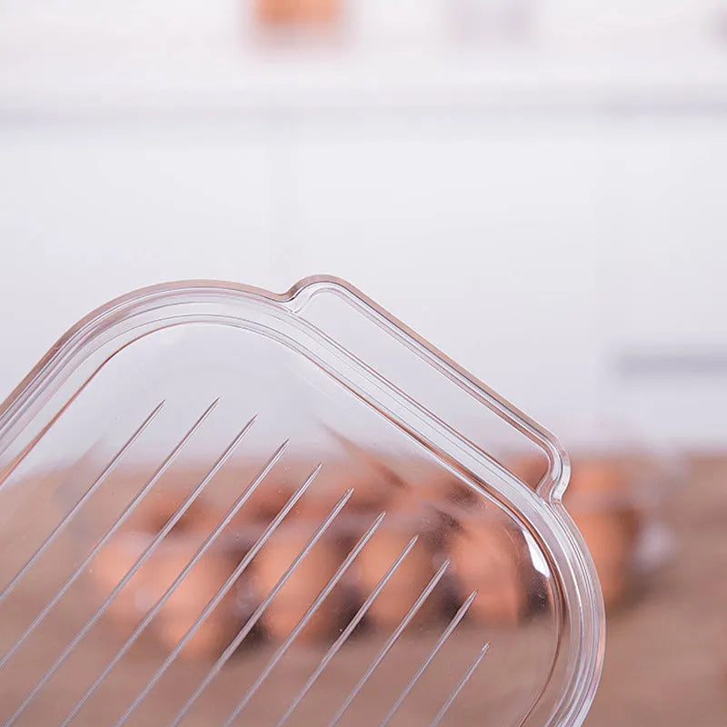 Rectangular PET egg storage box in transparent plastic, 31.4x14.3x7.7cm, for fridge shelf
