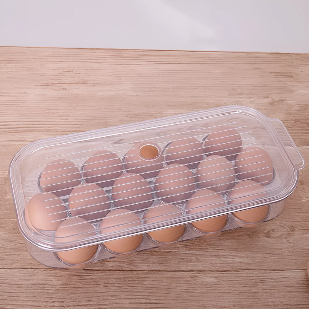 Rectangular PET egg storage box in transparent plastic, 31.4x14.3x7.7cm, for fridge shelf