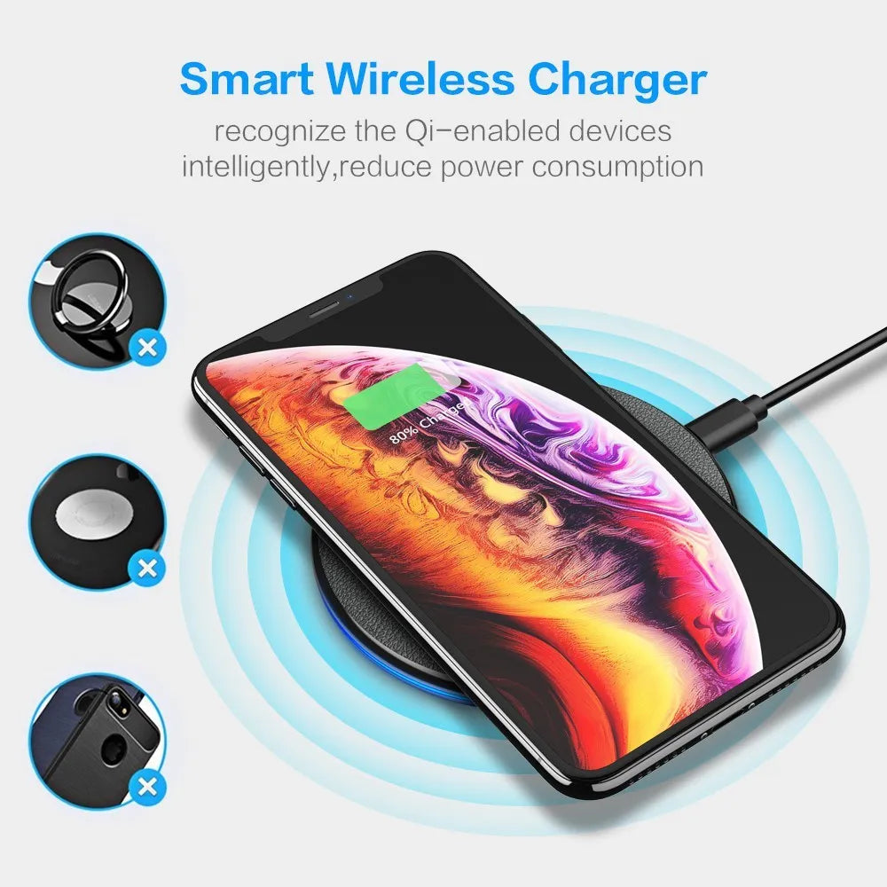 Black metal wireless charging mobile phone charger, simple ultra-light portable desktop pad