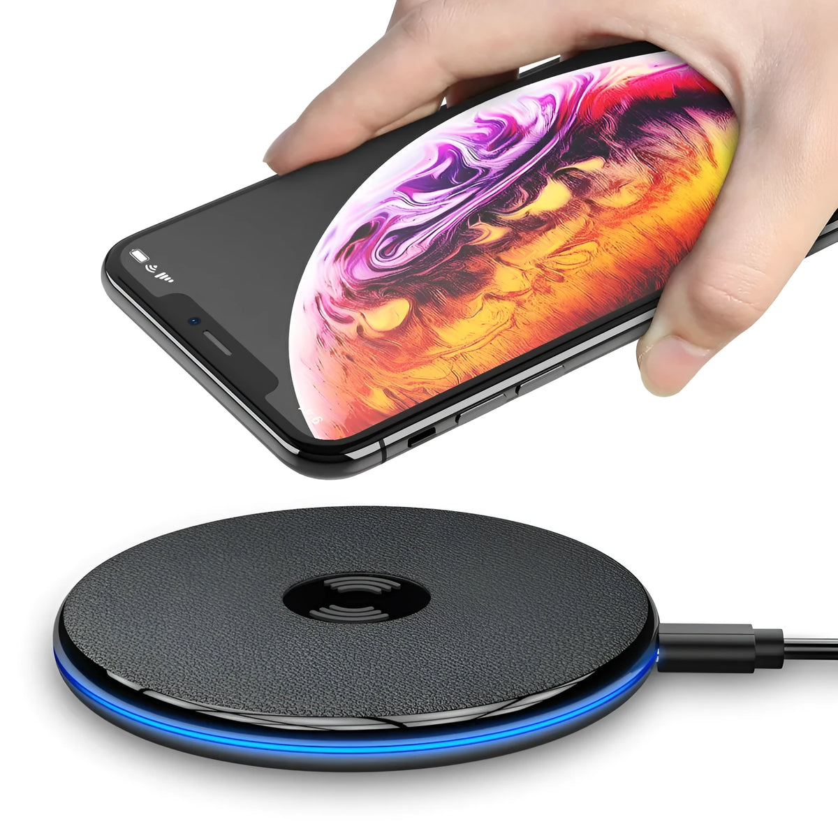 Black metal wireless charging mobile phone charger, simple ultra-light portable desktop pad