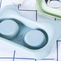 Pet stainless steel drinking and feeding bowl with blue PP tray, 31x21.5x5cm