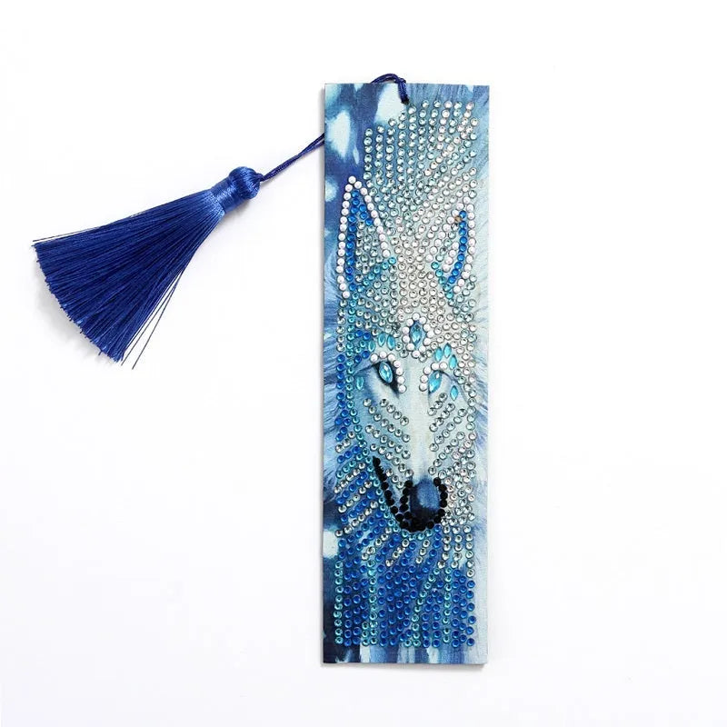 5D diamond painting bookmark DIY kit with leather base, special-shaped diamonds, and pendant, 21cm height by 6cm width