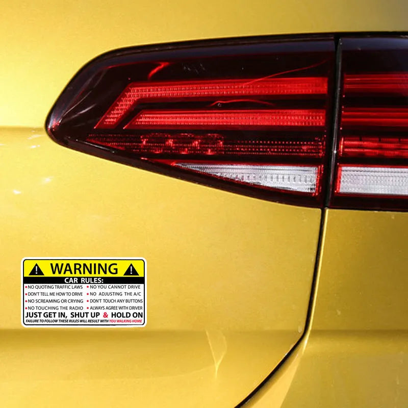 Car safety warning rules sticker 10cm x 6cm with strong adhesion for interior dashboard placement