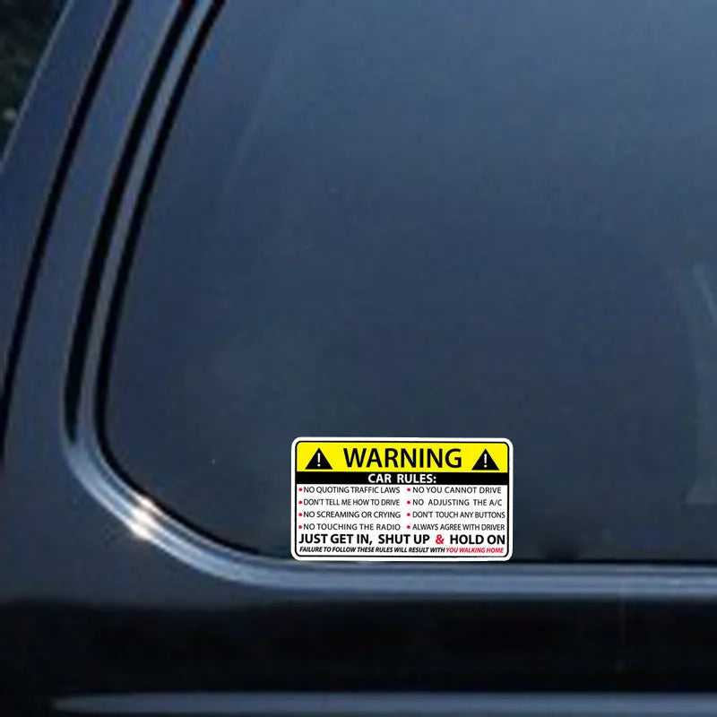 Car safety warning rules sticker 10cm x 6cm with strong adhesion for interior dashboard placement