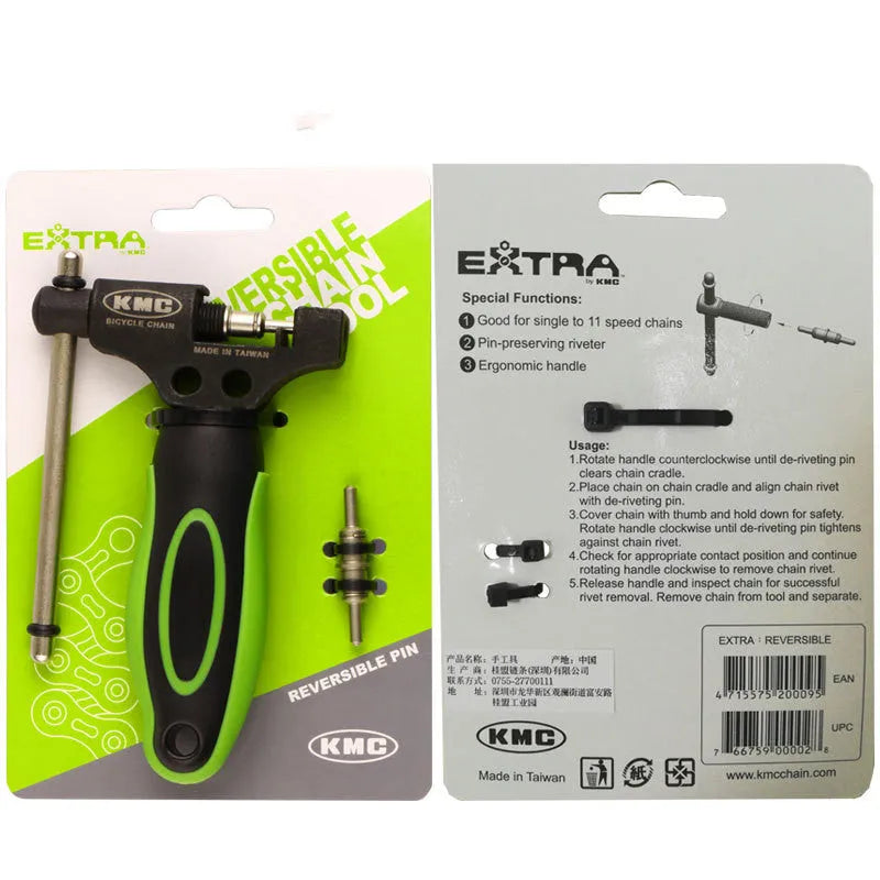 Green steel bicycle chain cutter tool with double shaft mechanism for chain maintenance