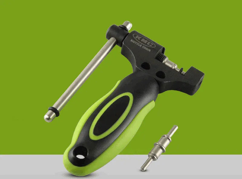 Green steel bicycle chain cutter tool with double shaft mechanism for chain maintenance