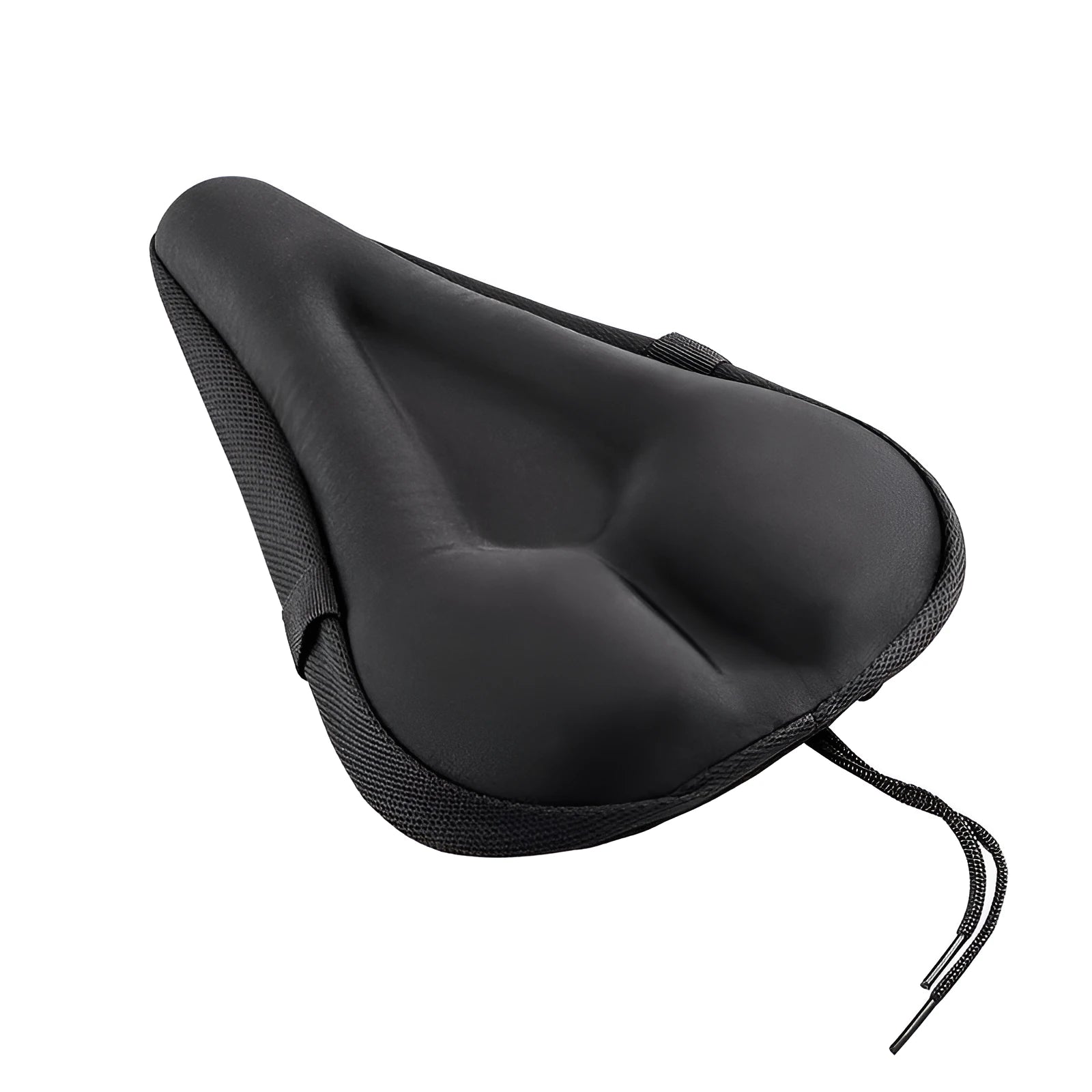 Gel bicycle seat cushion in black with straps and rain cover, 28x17x3 cm size for mountain bikes
