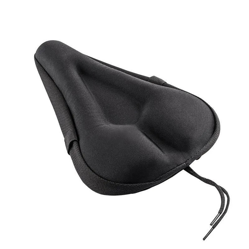Gel bicycle seat cushion in black with straps and rain cover, 28x17x3 cm size for mountain bikes