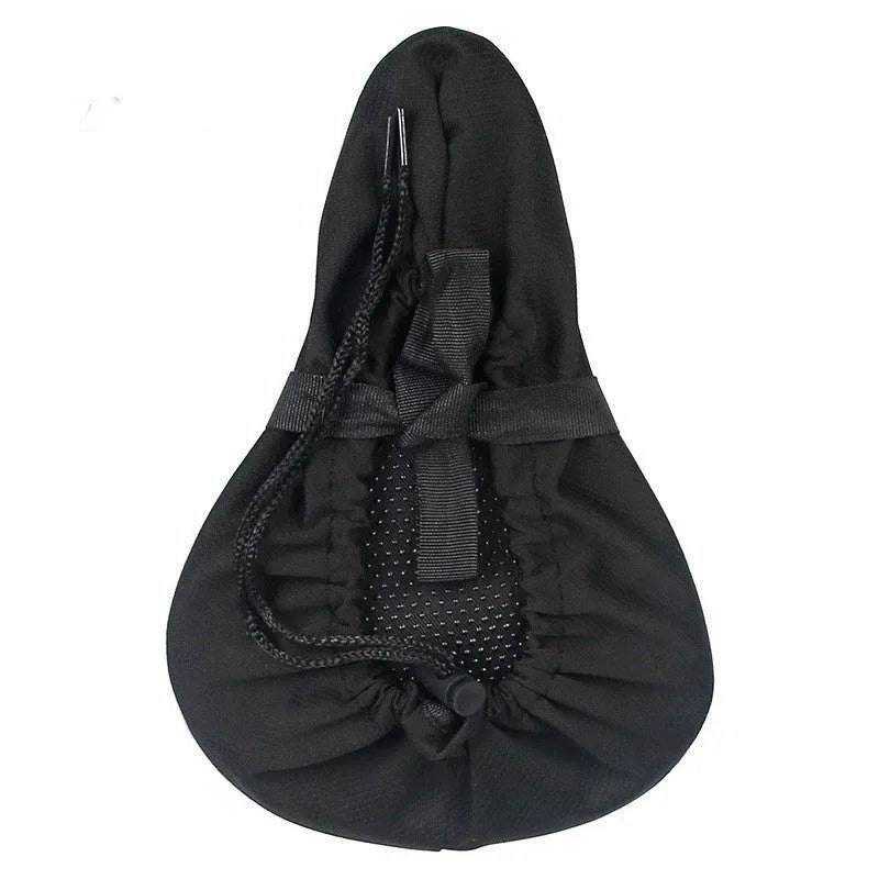 Gel bicycle seat cushion in black with straps and rain cover, 28x17x3 cm size for mountain bikes