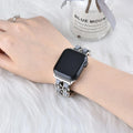 Leather and stainless steel Cuban link strap for Apple Watch in gold black finish