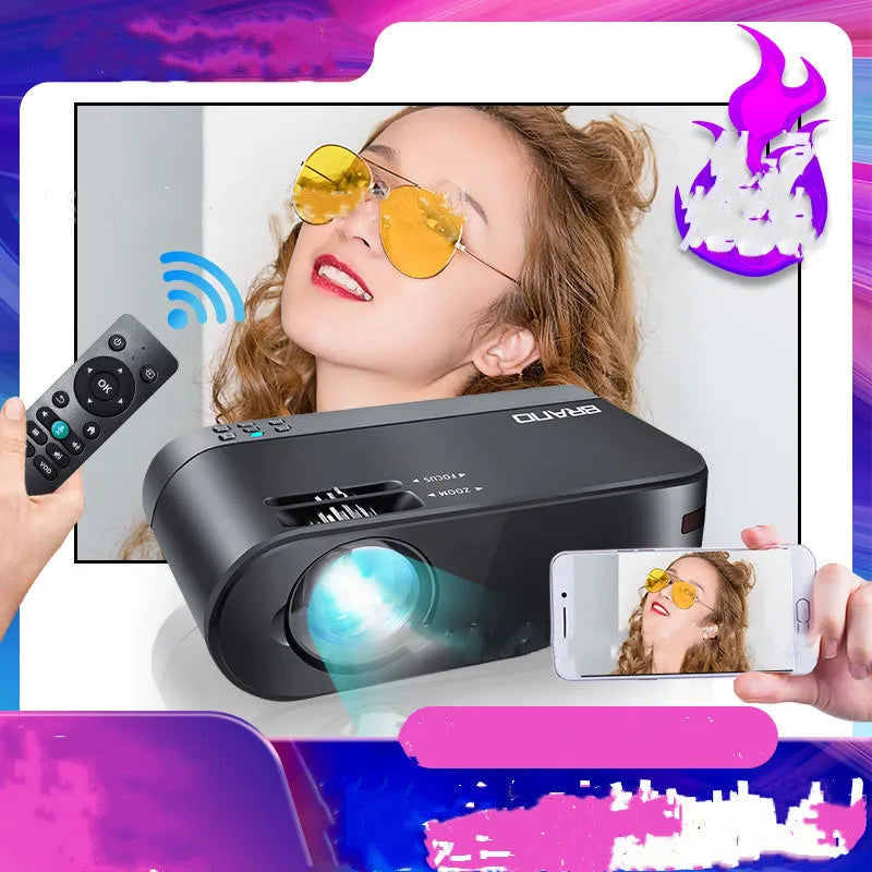 Portable Android WiFi projector with 8K lens for wireless mobile phone screen mirroring