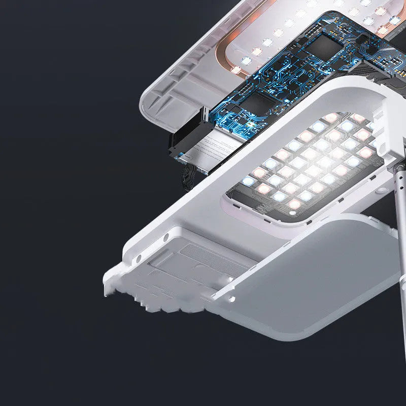Wireless live broadcast bracket fill light retractable stand for smartphone in white, shown on a desk with a phone mounted.