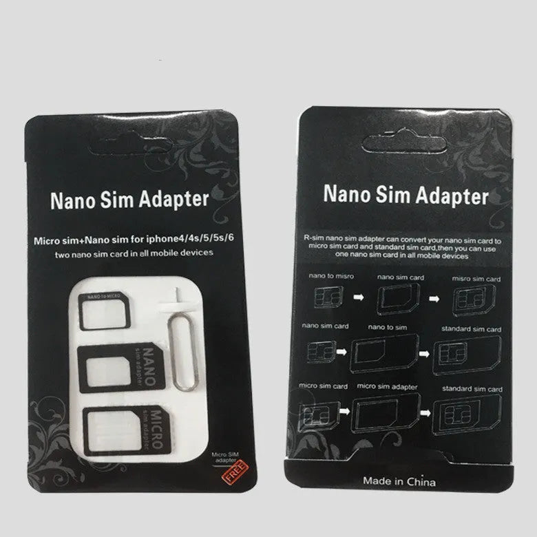 Black PVC SIM card holder with four-in-one conversion for mobile phone card protection