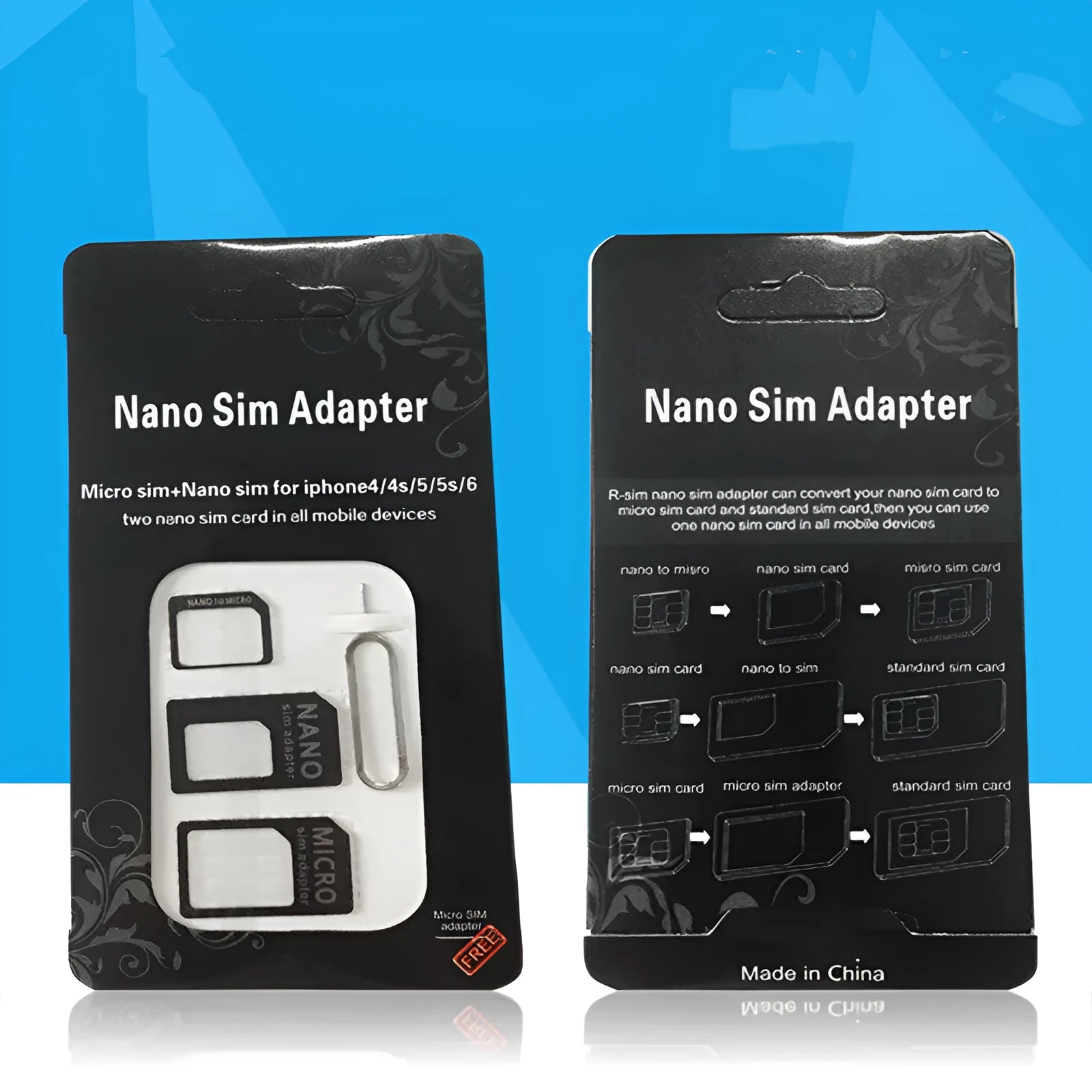 Black PVC SIM card holder with four-in-one conversion for mobile phone card protection