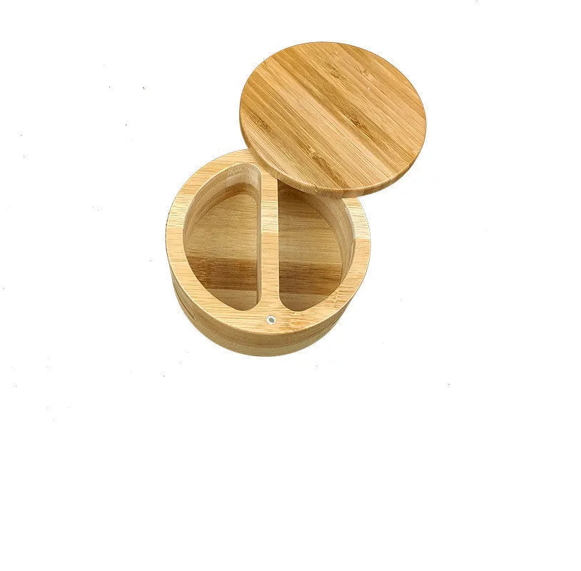Bamboo seasoning box and spoon for solid spices, 9x7cm size with custom logo option.