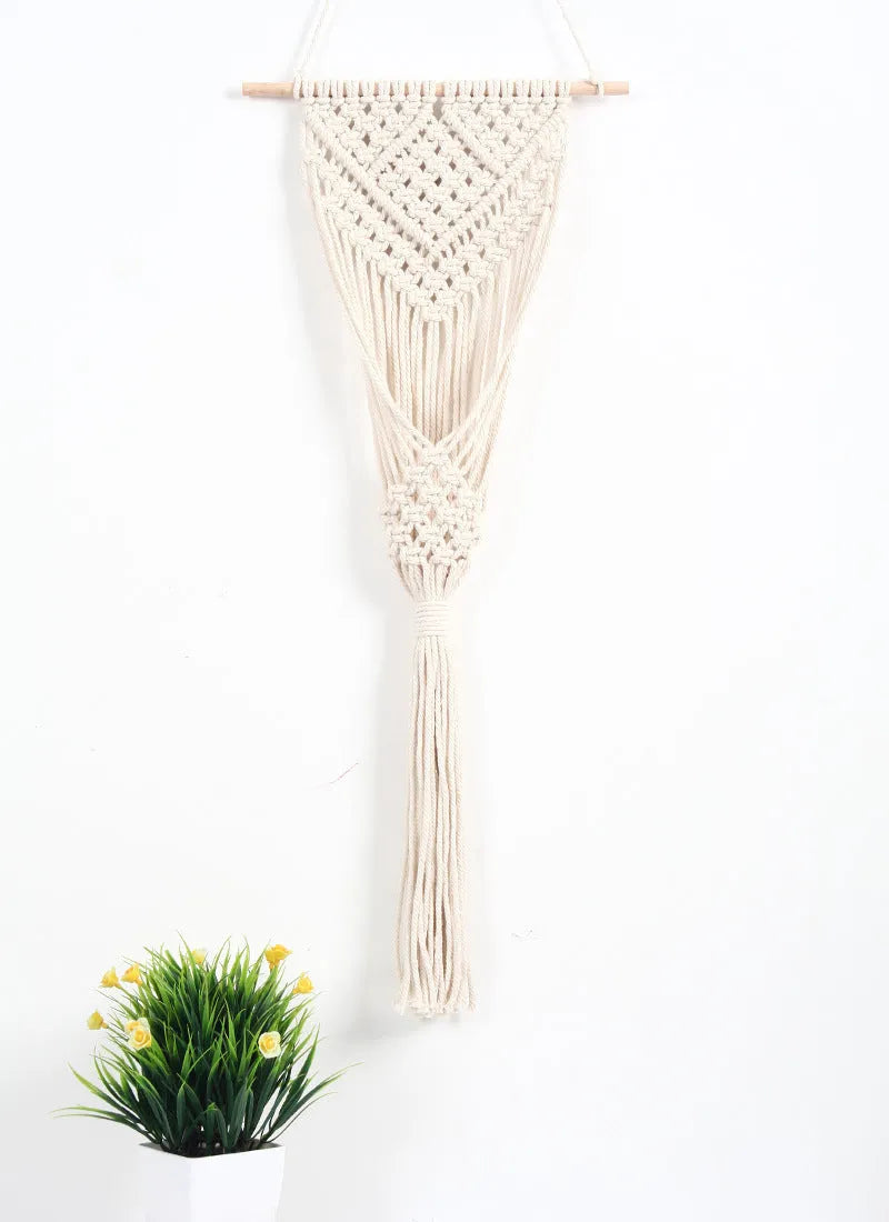 White hand-woven cotton wall basket with grid pattern, 30cm by 70cm rectangular floral decoration