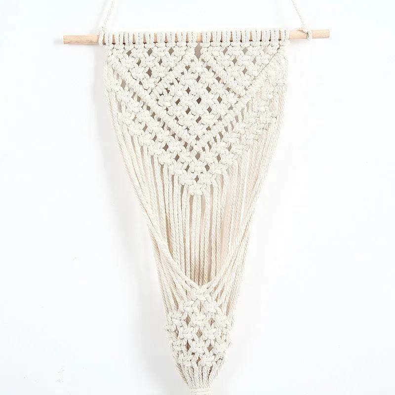 White hand-woven cotton wall basket with grid pattern, 30cm by 70cm rectangular floral decoration
