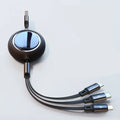 Retractable 3-in-1 car charging cable with Micro USB, Type-C and Lightning connectors, 1.2m length
