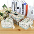Ceramic jewellery and tissue box in bright apricot, green, or pink glossy finish