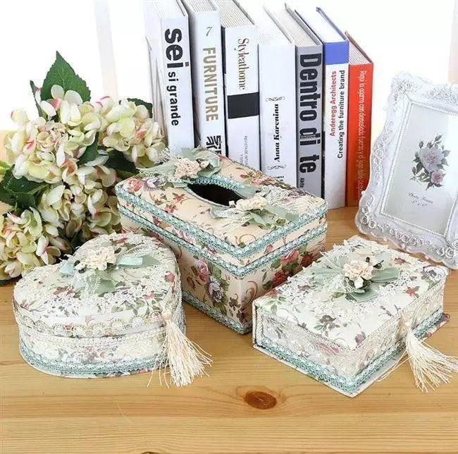 Ceramic jewellery and tissue box in bright apricot, green, or pink glossy finish