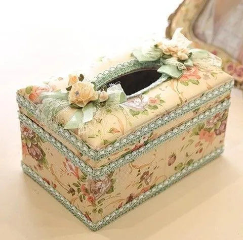 Ceramic jewellery and tissue box in bright apricot, green, or pink glossy finish
