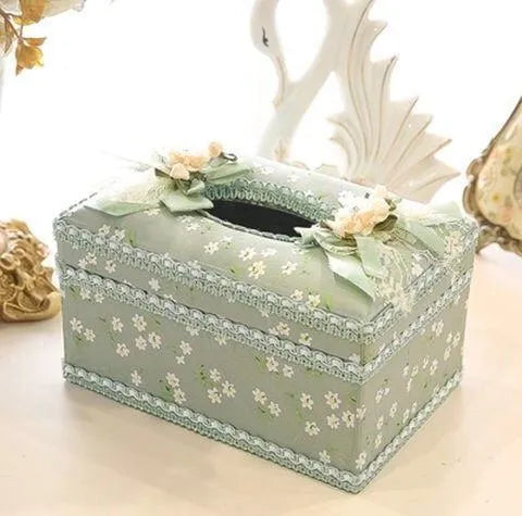 Ceramic jewellery and tissue box in bright apricot, green, or pink glossy finish