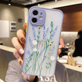 Slim floral cartoon design TPU phone case with matte frame for iPhone, shown in pink lavender colour.