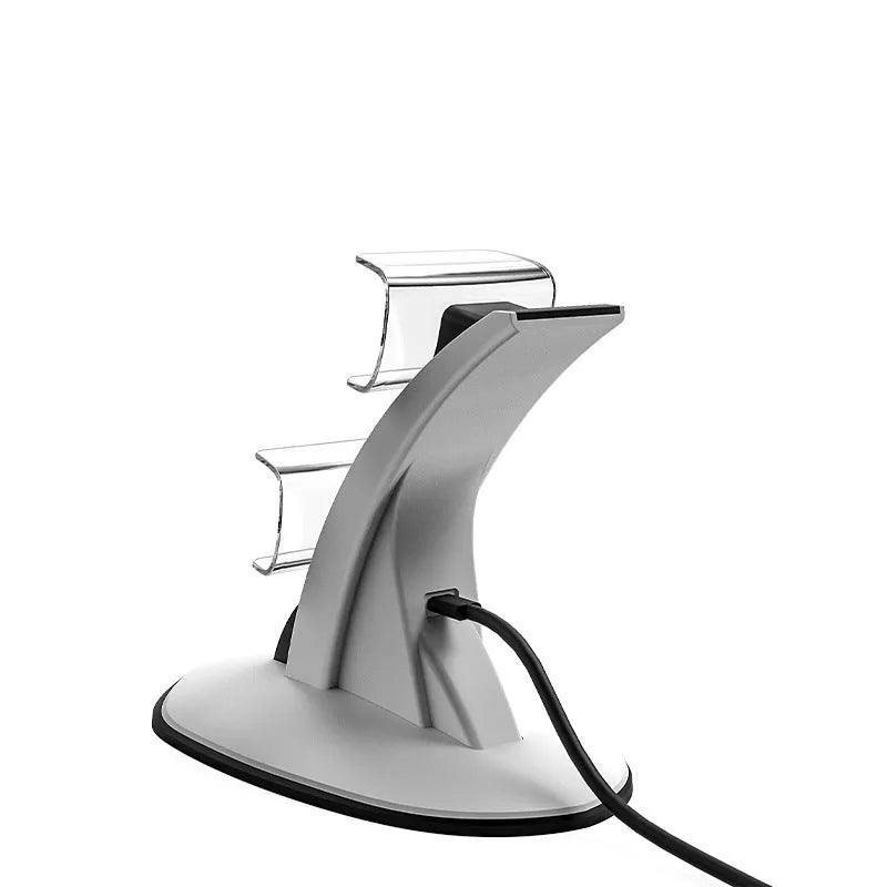 White PS5 dual charger station for two wireless controllers with Type-C interface