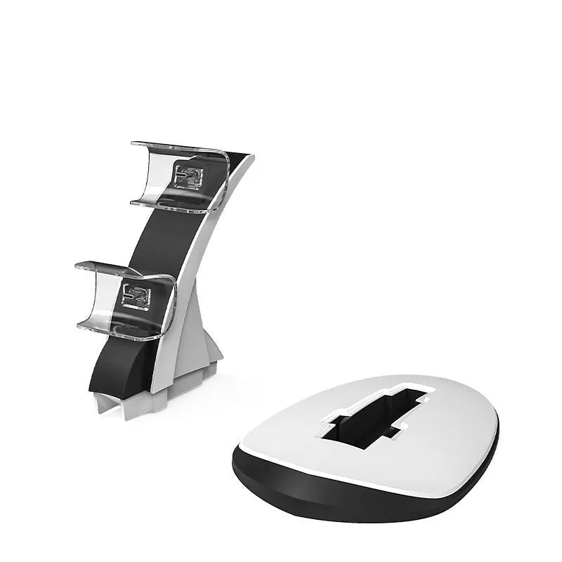 White PS5 dual charger station for two wireless controllers with Type-C interface