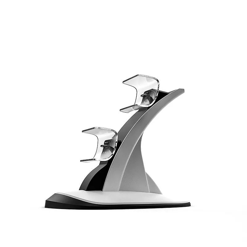 White PS5 dual charger station for two wireless controllers with Type-C interface