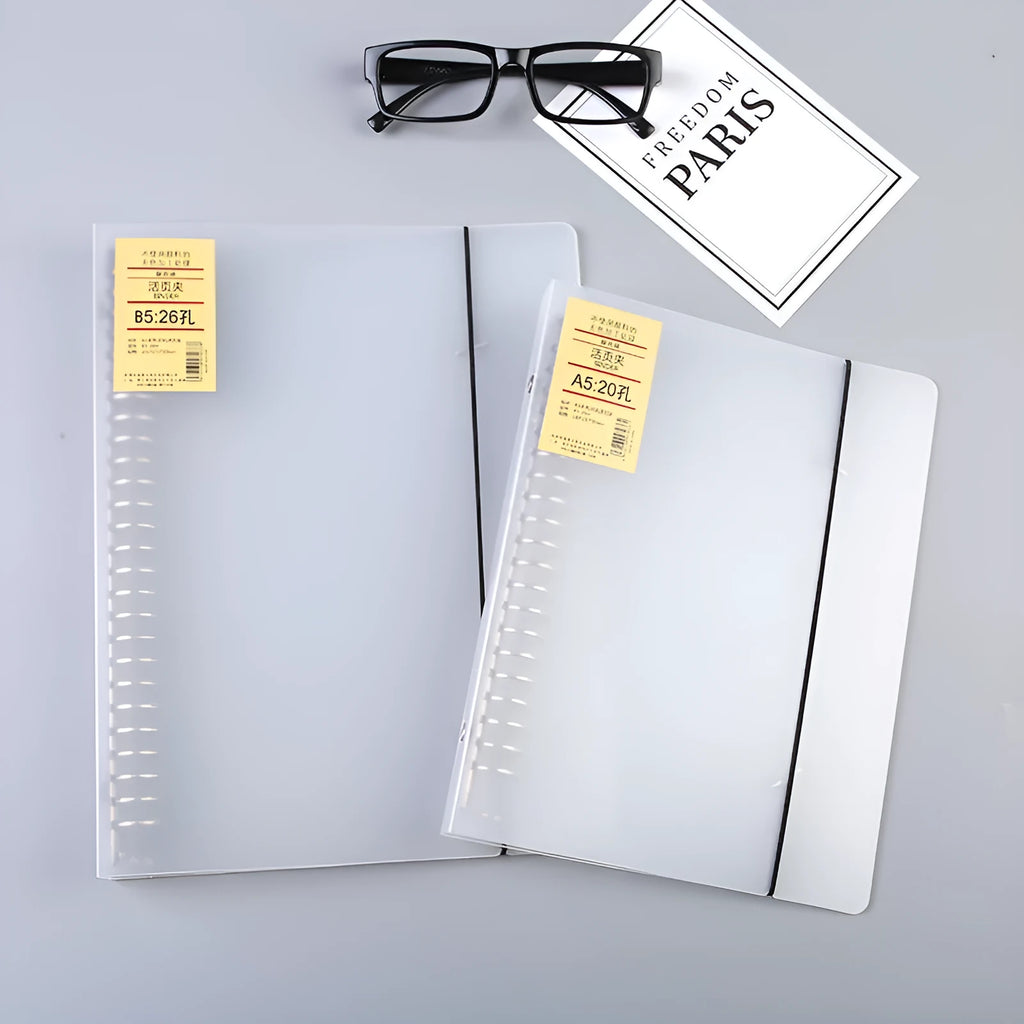 A5 26-hole loose-leaf binder notebook with PP matte cover and horizontal ruled paper