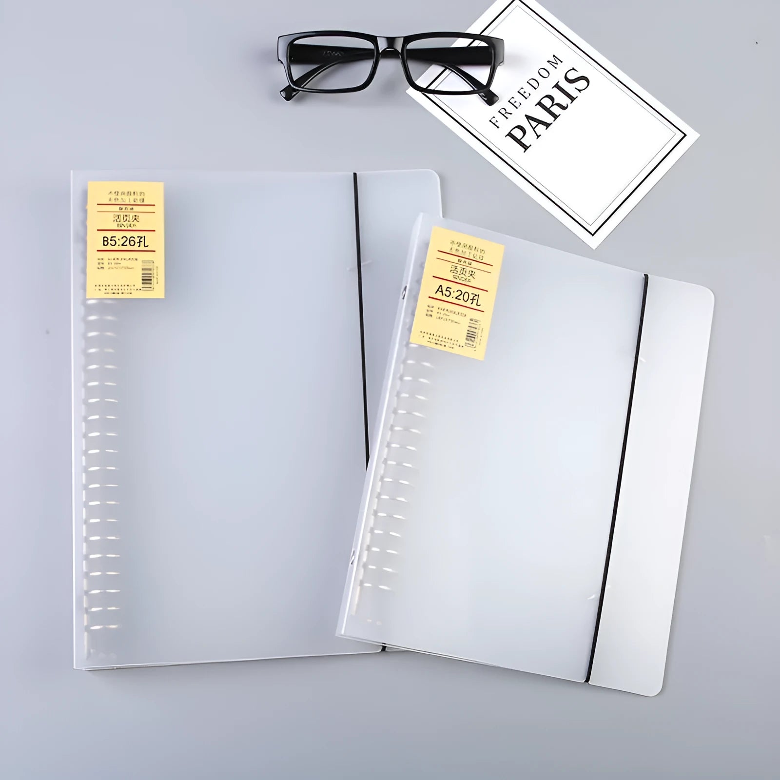 A5 26-hole loose-leaf binder notebook with PP matte cover and horizontal ruled paper