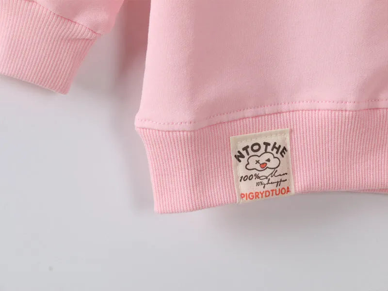 Korean-style baby girl autumn sweater with cartoon pattern in soft-treated fabric