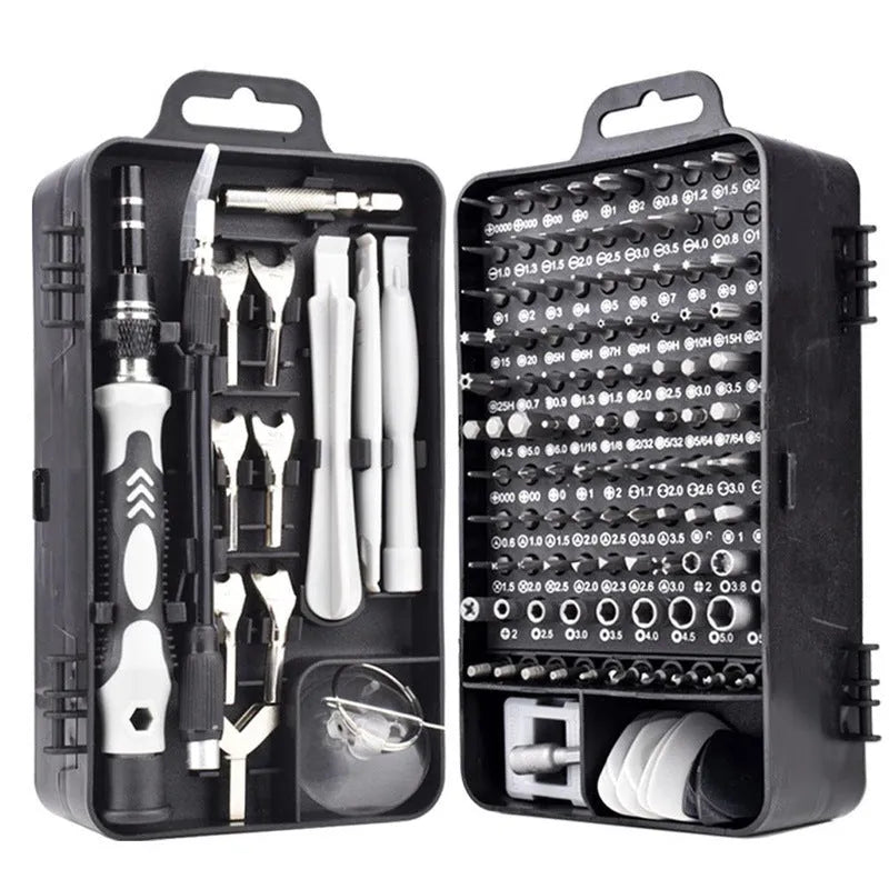 135 in 1 S2 steel magnetic insulated screwdriver set for mobile phone, watch, and glasses repair with black blue aluminium handle