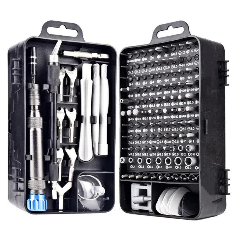 135 in 1 S2 steel magnetic insulated screwdriver set for mobile phone, watch, and glasses repair with black blue aluminium handle