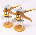 Metal tile raising positioner tool with adjustable height mechanism for concrete processing.